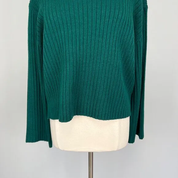 White House Black Market WHBM Womens Flare Sleeve Turtleneck Sweater Green Large