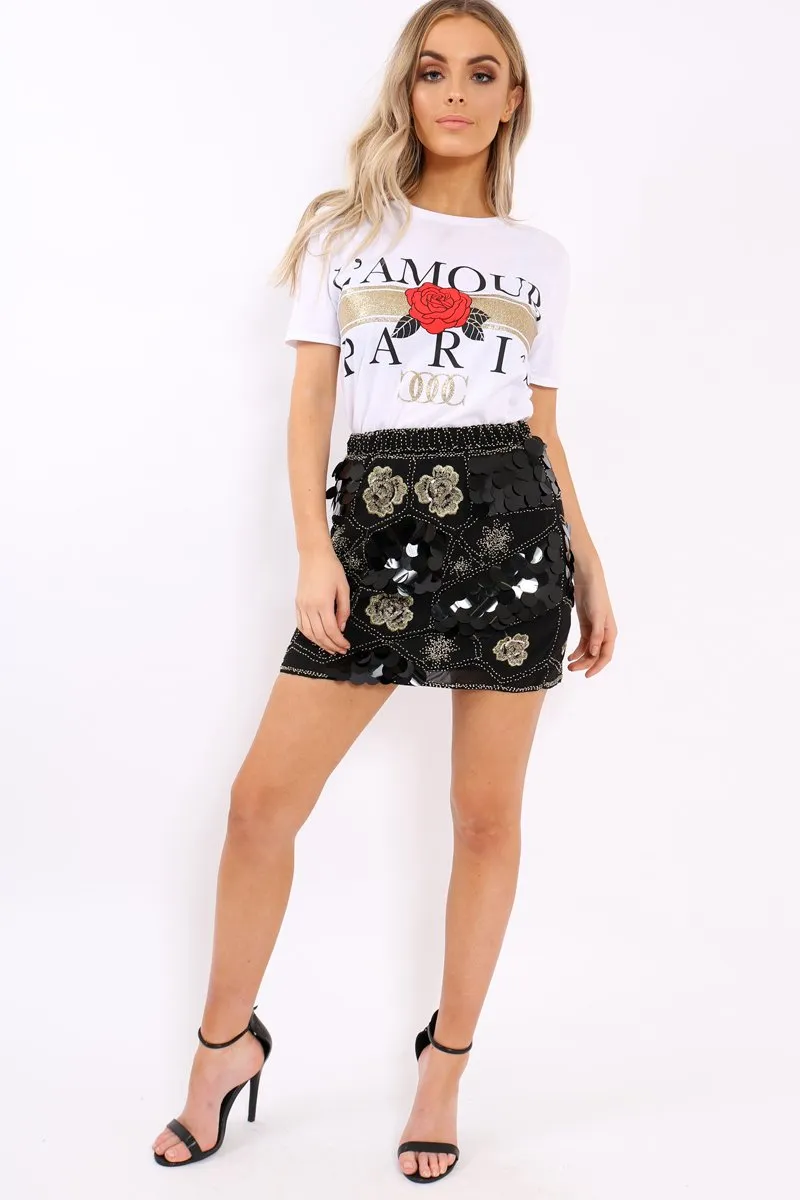 White L'amour Paris Rose Slogan T-shirt - Marissa