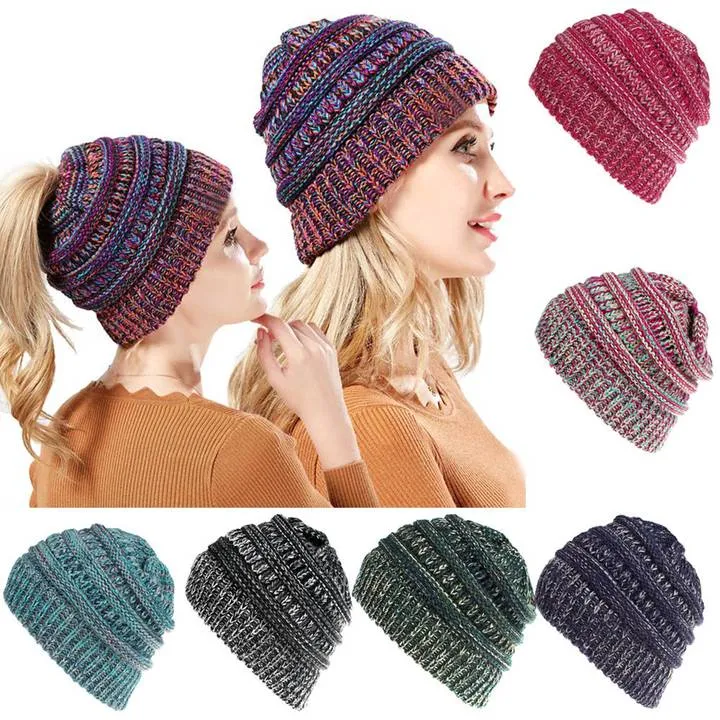 Women Winter Ponytail Hat Warm Soft Knit Cap