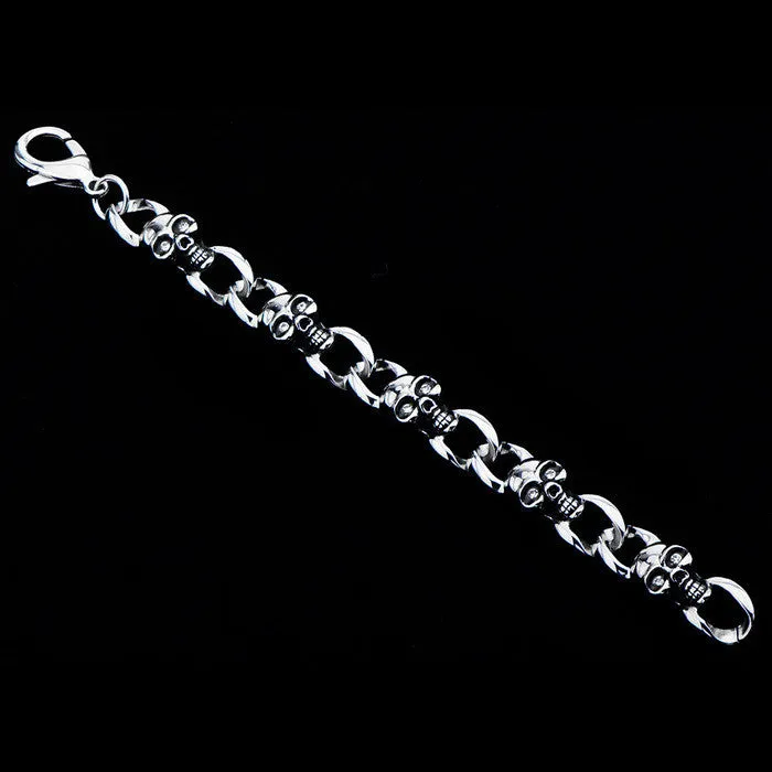 Women's Stainless Steel Skulls with Clear CZ Eyes Link Bracelet