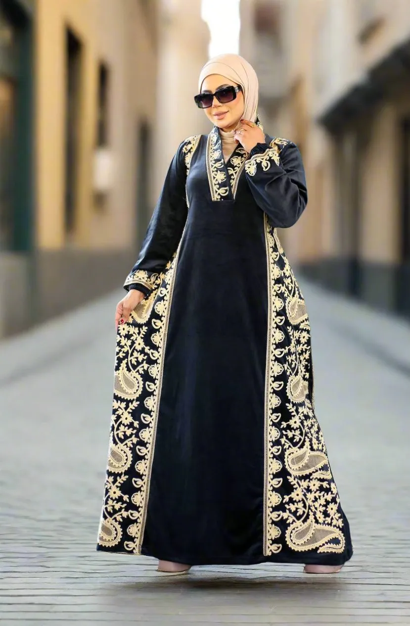 Women's winter velvet abaya