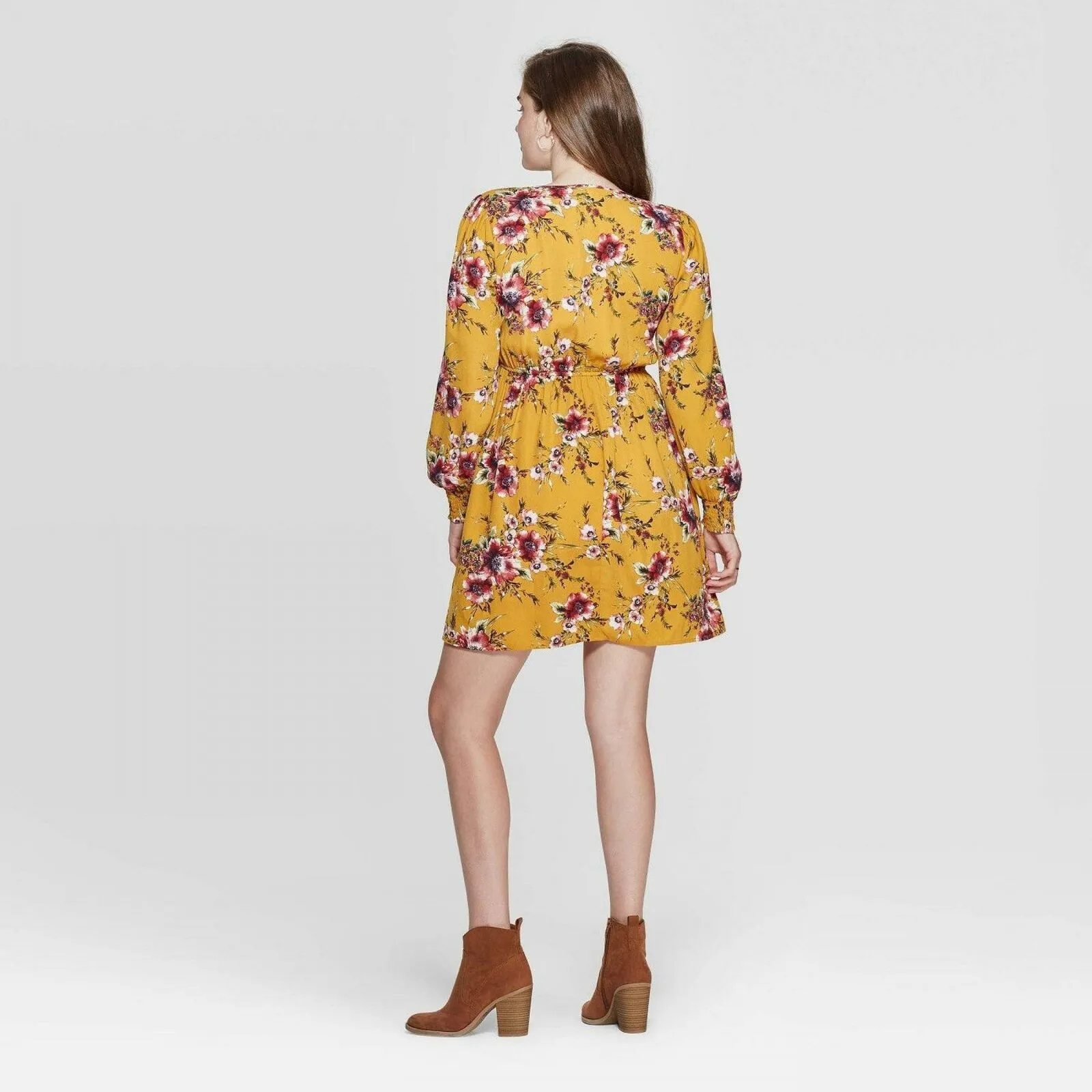 Xhilaration Women's Floral Print V-Neck Smocked Waist Mini Dress