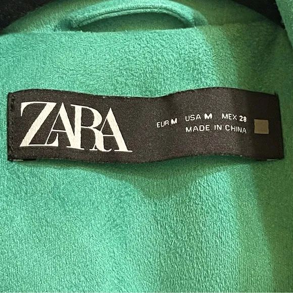 Zara Faux Suede Apple Green Belted Moto Jacket Gold Hardware Cropped Size Medium