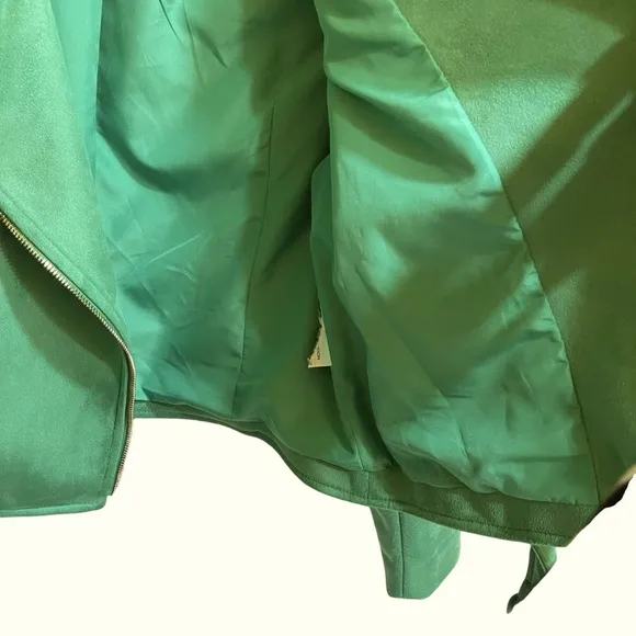 Zara Faux Suede Apple Green Belted Moto Jacket Gold Hardware Cropped Size Medium