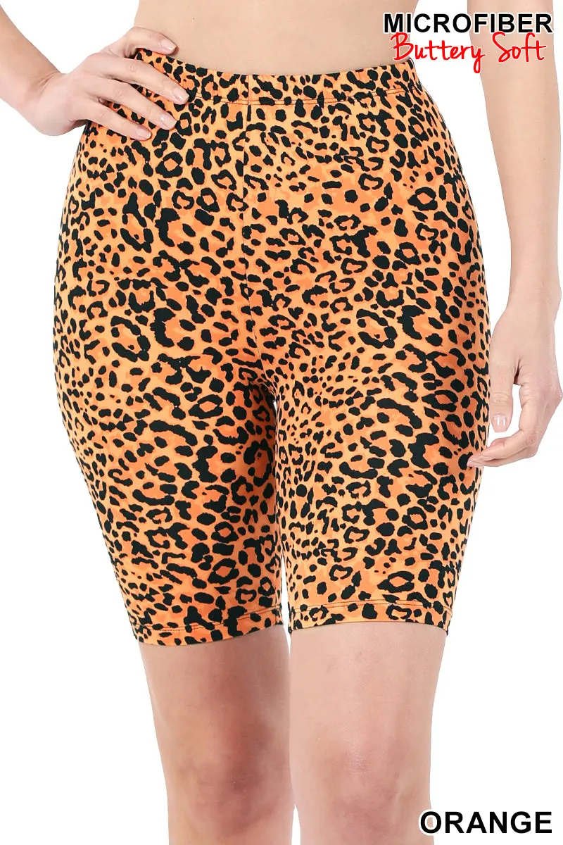 ZENANA BRUSHED MICROFIBER LEOPARD BIKER SHORTS  57042
